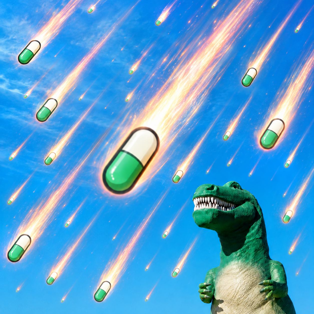 Original capsule meteor image with the green dinosaur.