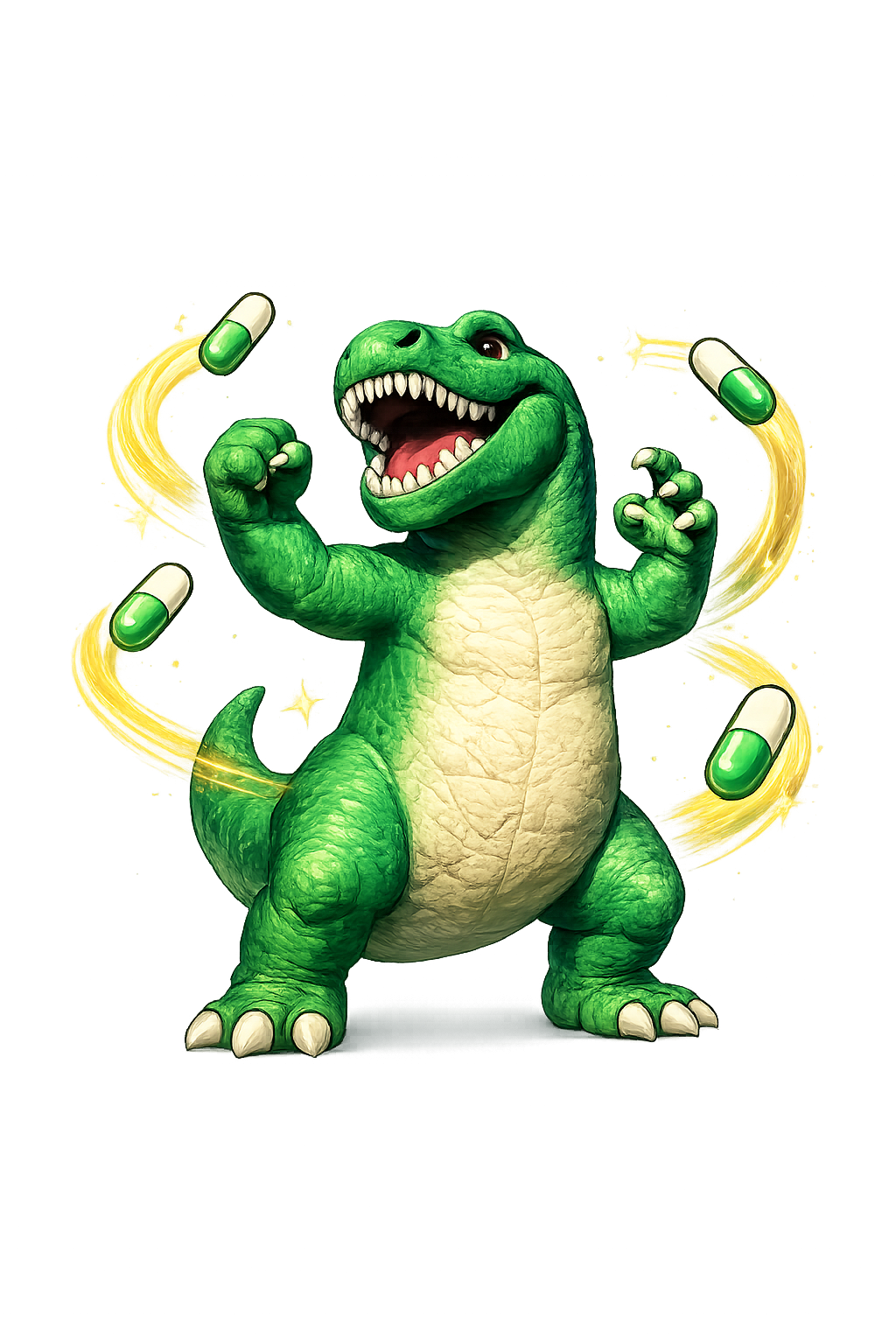 Full body Pamposaur mascot artwork.